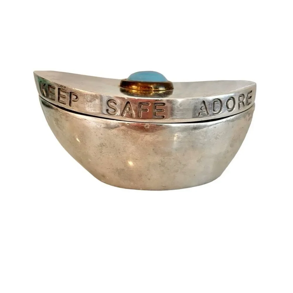 RLM Home Silver Metal Treasure Gift Box with Gem Lid Sentimental Inscription